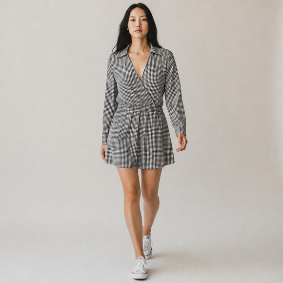 Zara Dresses & Skirts - Zara Women M Houndstooth Wrap Mini Dress Old Money Dark Academia Black White